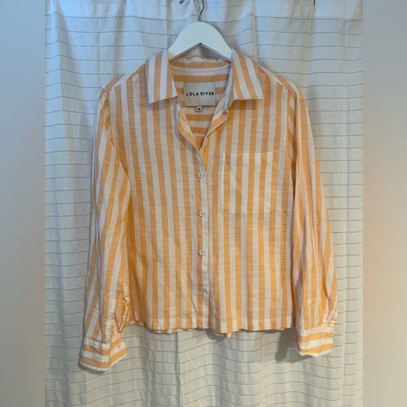 Lola River 100% Cotton Orange Sherbet Striped Button Down Beach Vacation Shirt - Picture 1 of 6